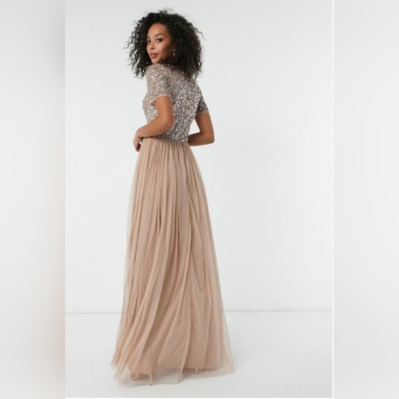 NWT Maya tall bridesmaid dress with sequins, tulle, in taupe blush. Size 10. - Picture 4 of 8